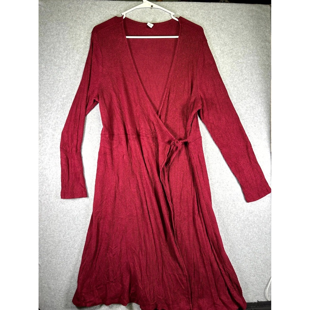 Old Navy Wrap Dress Womens XL Burgundy Stretch Party Cocktail Ribbed V Neck